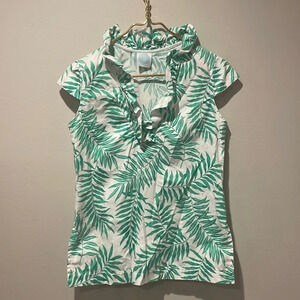 Devon Baer Fern Print‎ Ruffle Neck Top